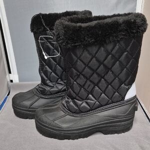 Temp Rated -5°F Insulated Winter Boots Boy Or Girl Kids Black With Faux Fur Trim